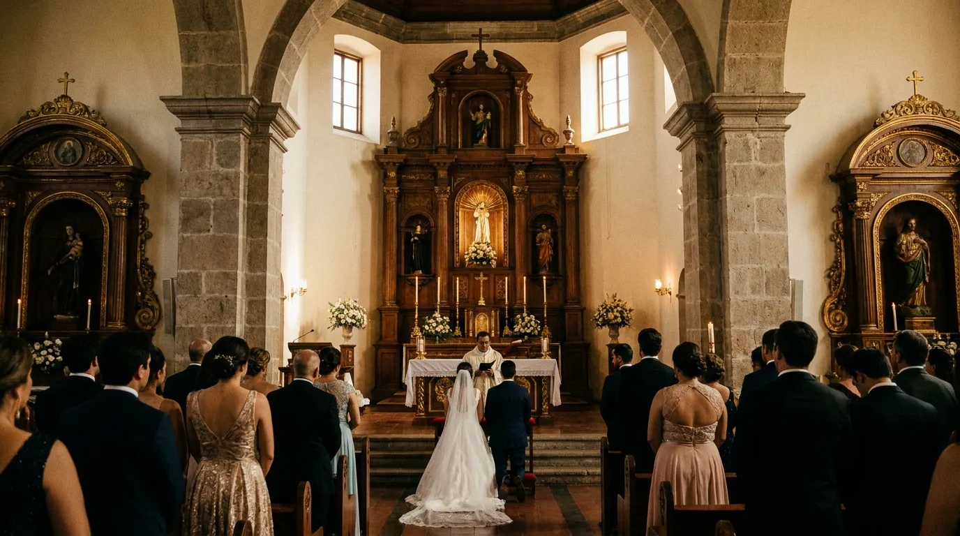 Ceremonia religiosa en iglesia colonial de El Salvador