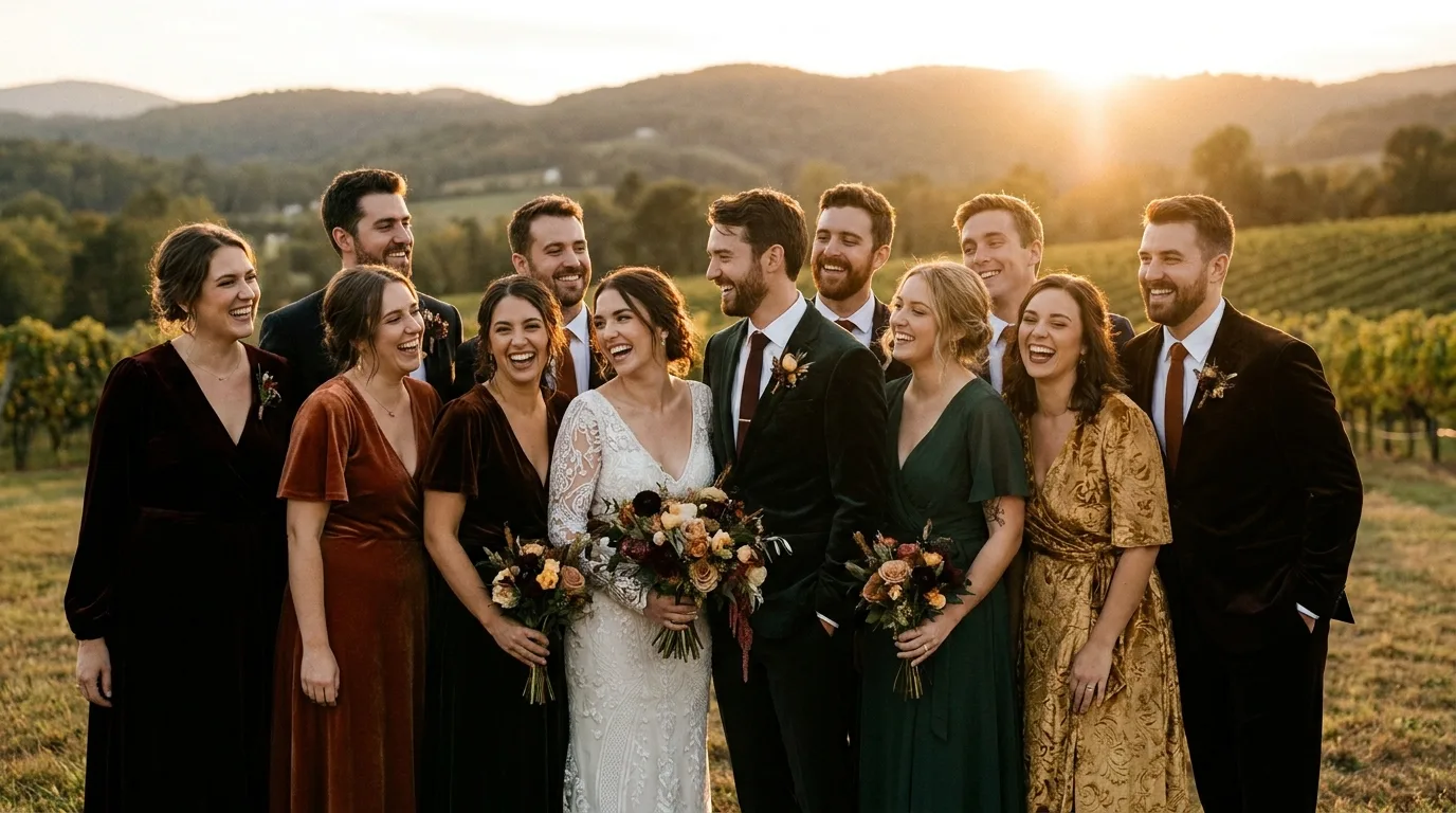 Fotografía grupal del cortejo de boda