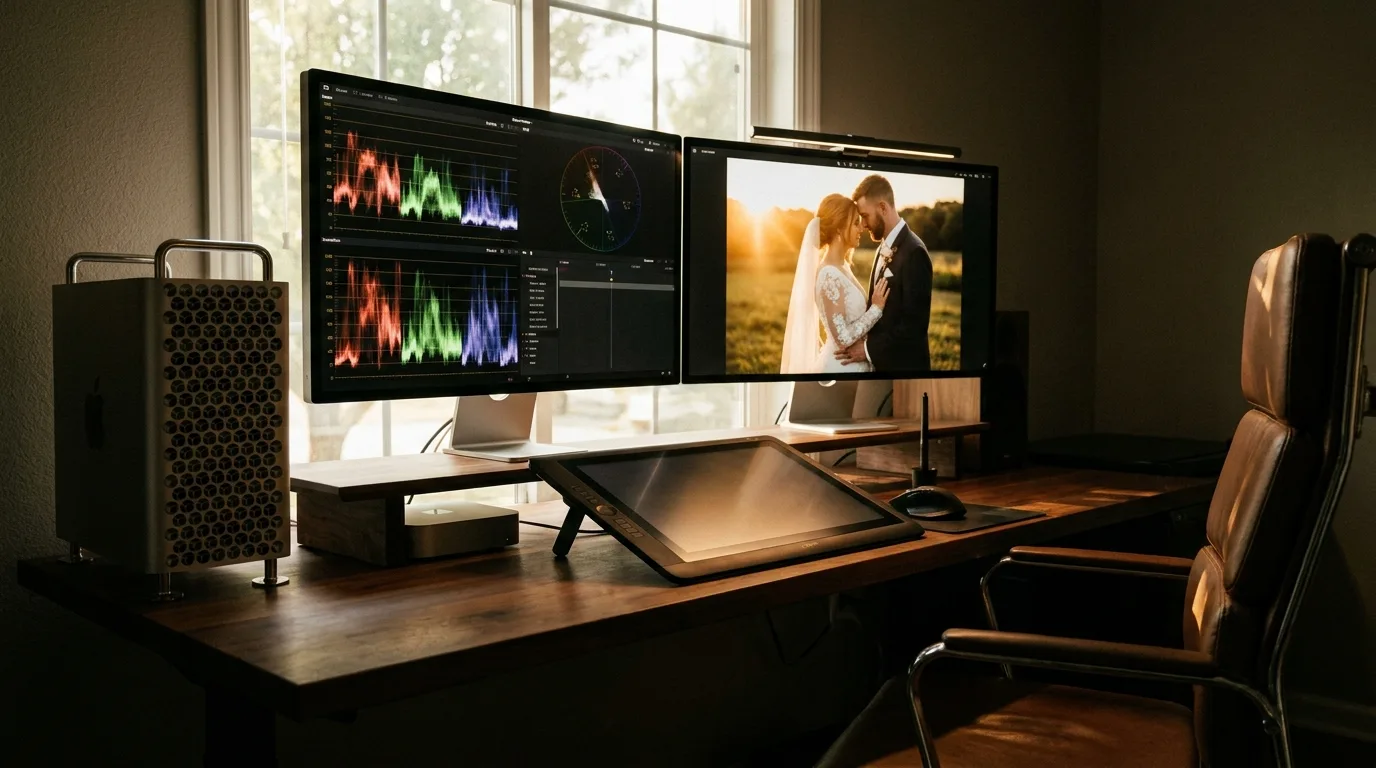 outsourced wedding photo editing workstation