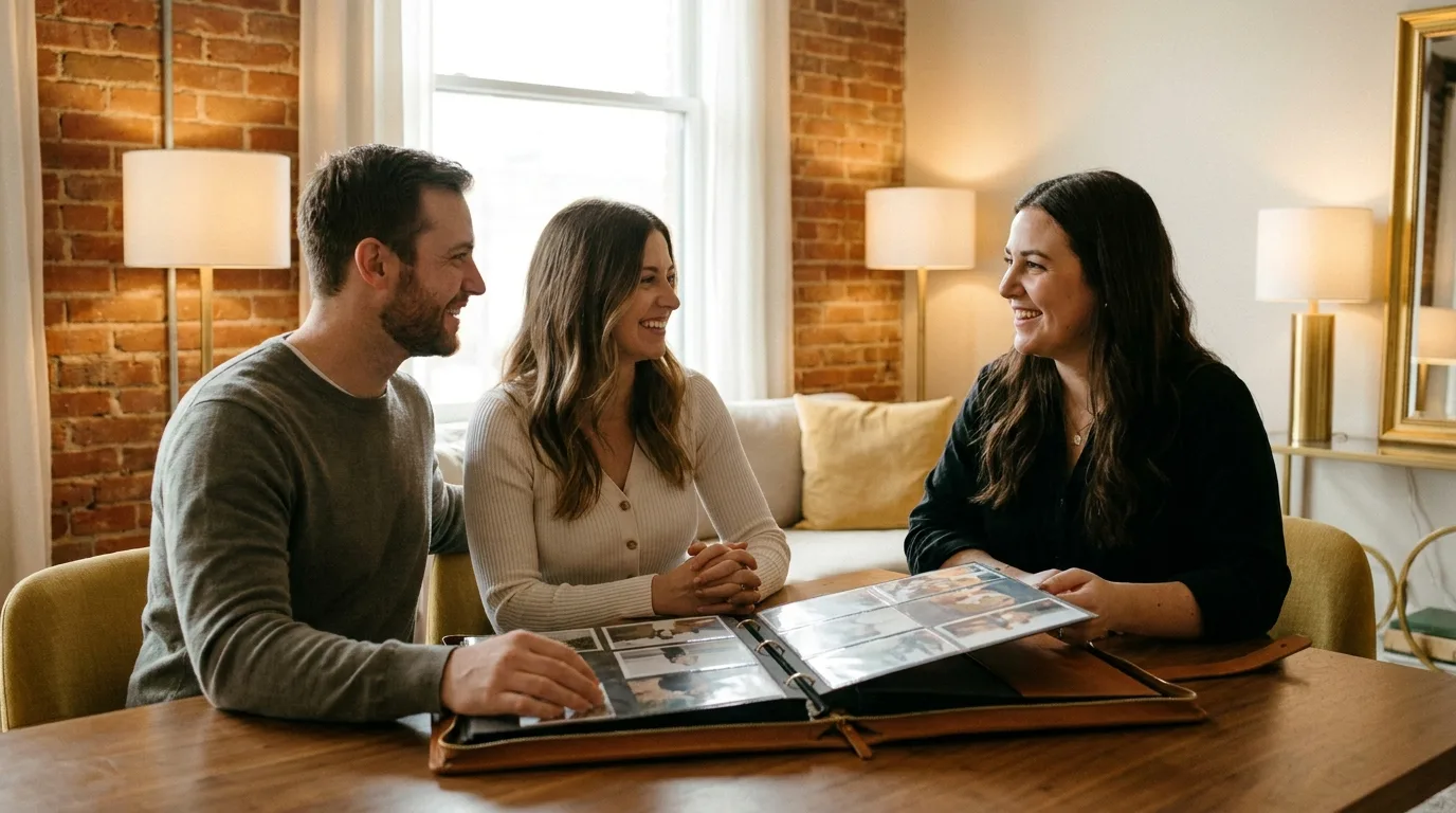 Reunión de pareja con fotógrafo de bodas